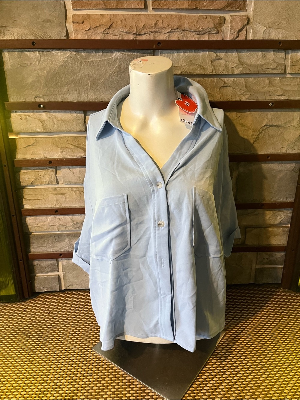 Light Blue Button-Front Blouse NWT Light Blue Cider Dress Shirt 1Xl